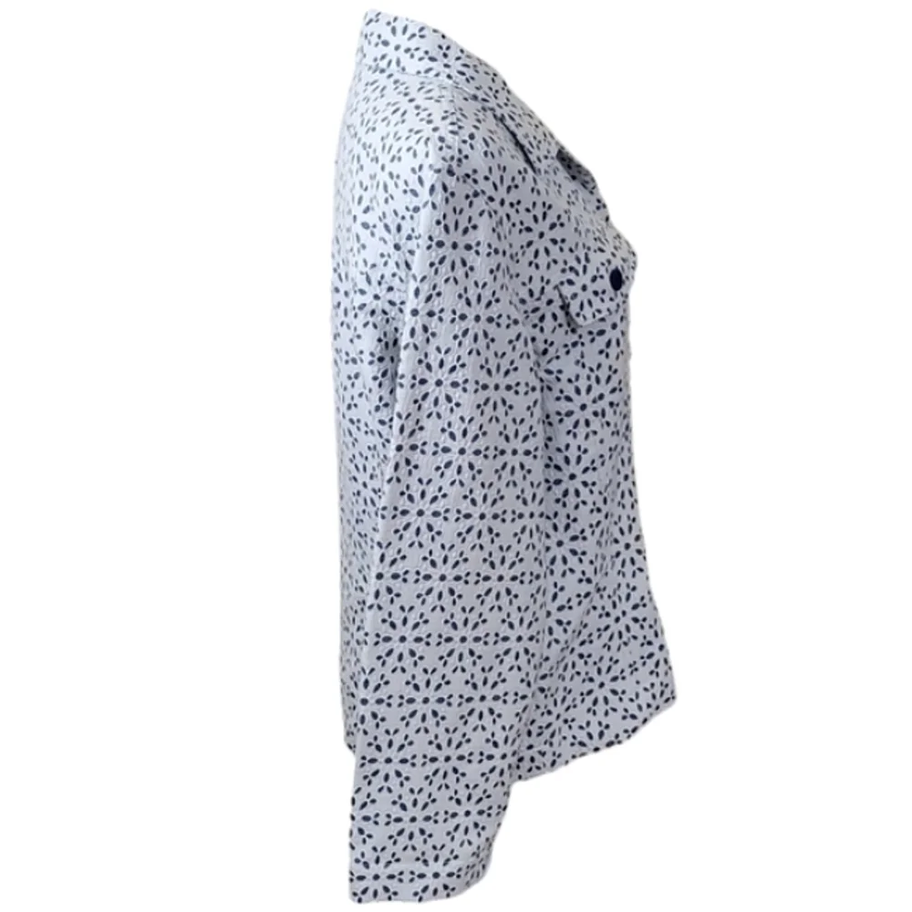 Baxter & Wells Blue & White Eyelet Button Front Jacket Sz Med